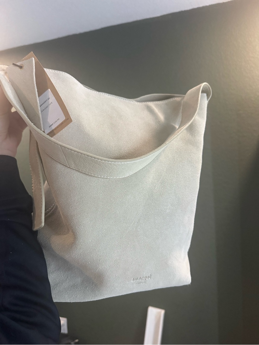 Suede bucket Bag in Cream